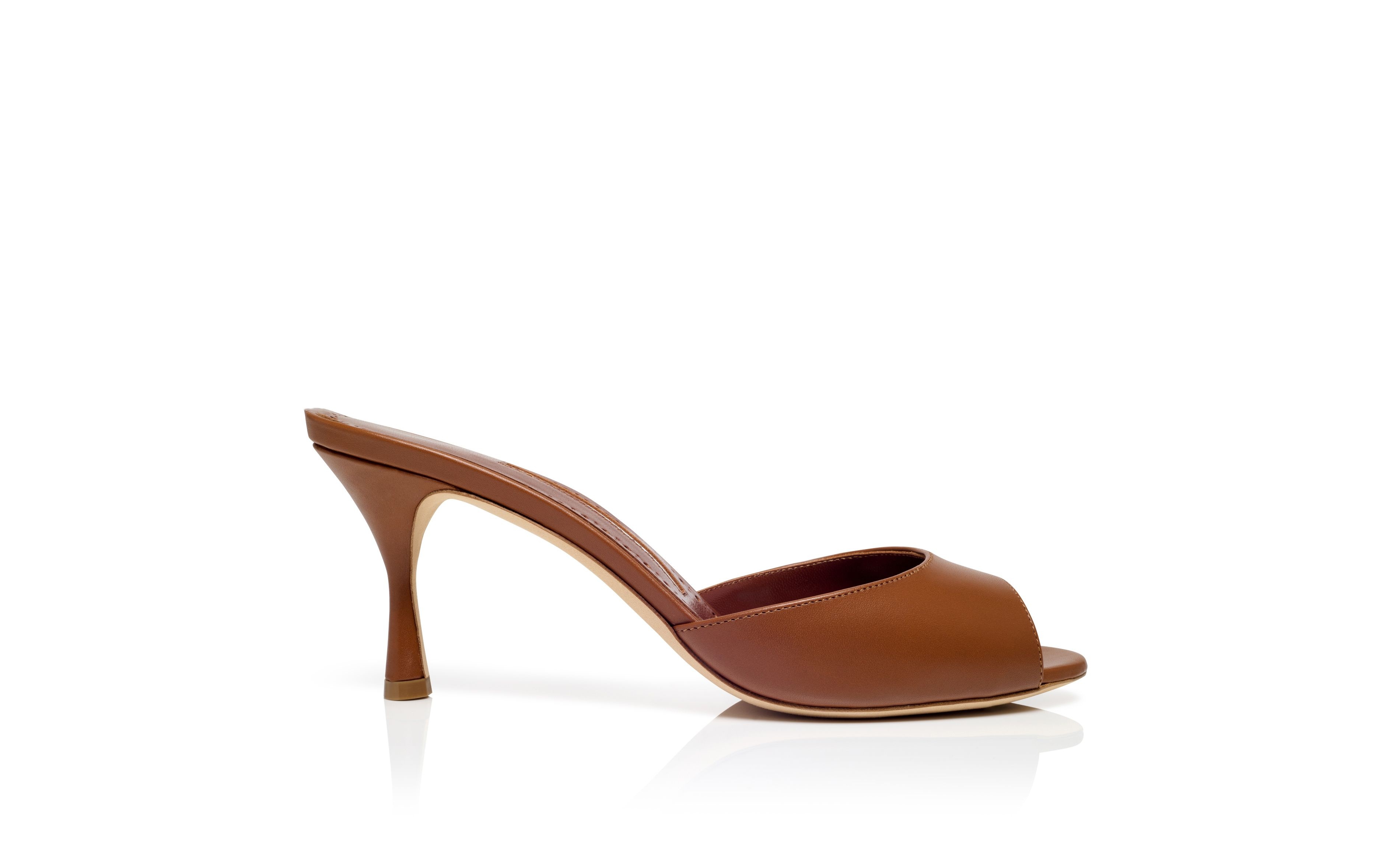 Brown Calf Leather Open Toe Mules - 1