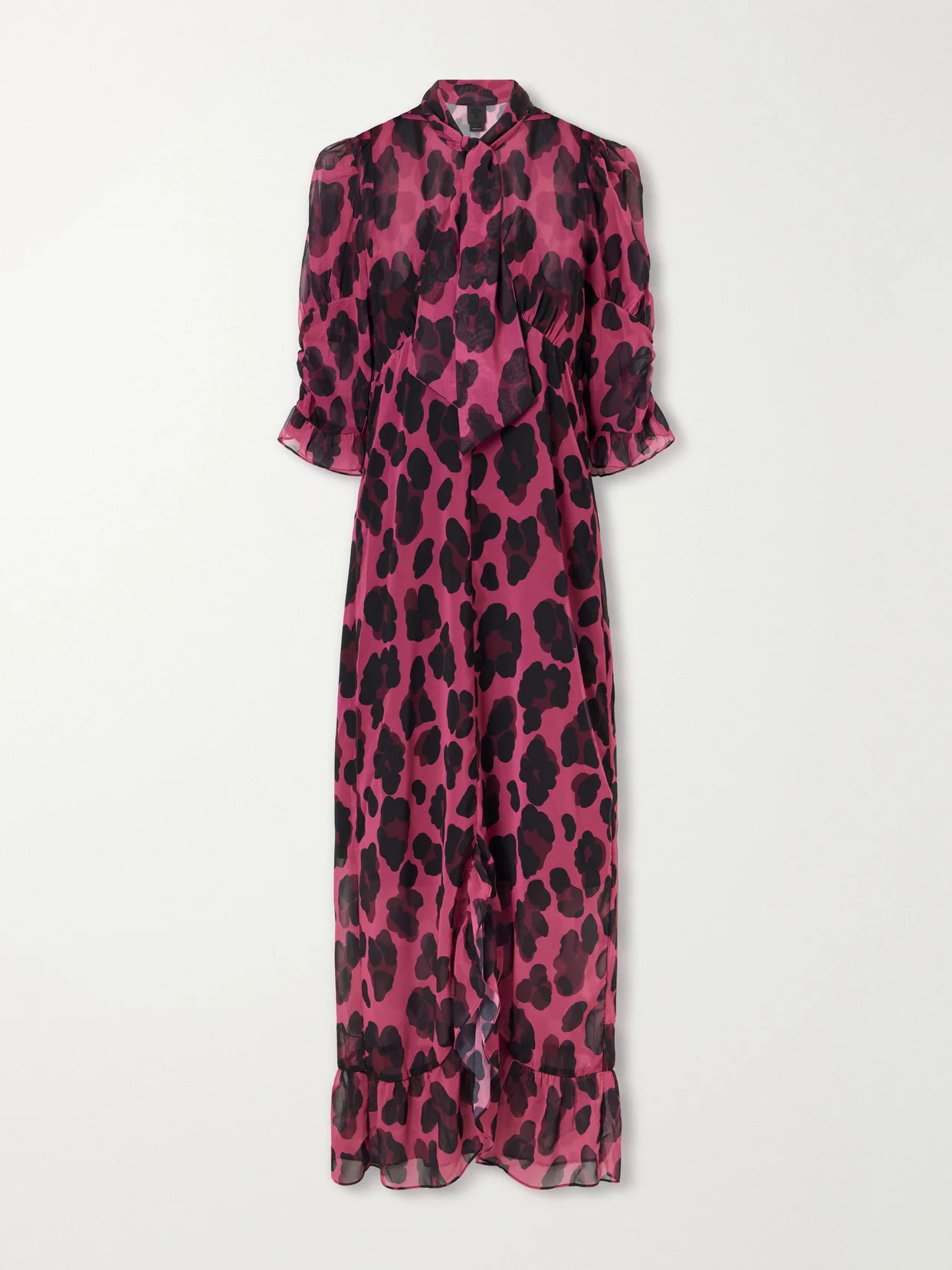 Tie-detailed Ruffled Animal-print Voile Midi Dress - 1