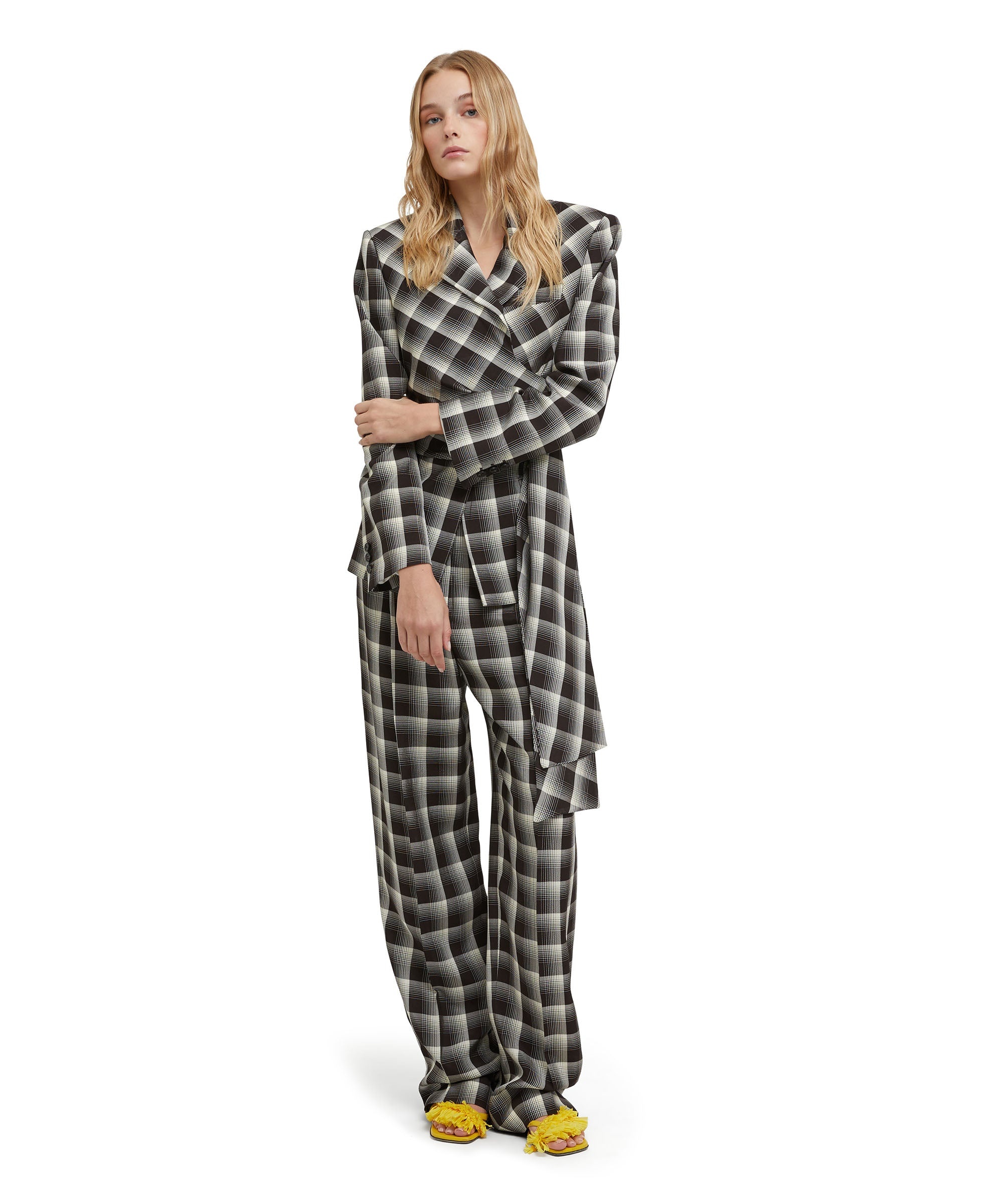 Check viscose crepe jacket with sashed waistline - 5