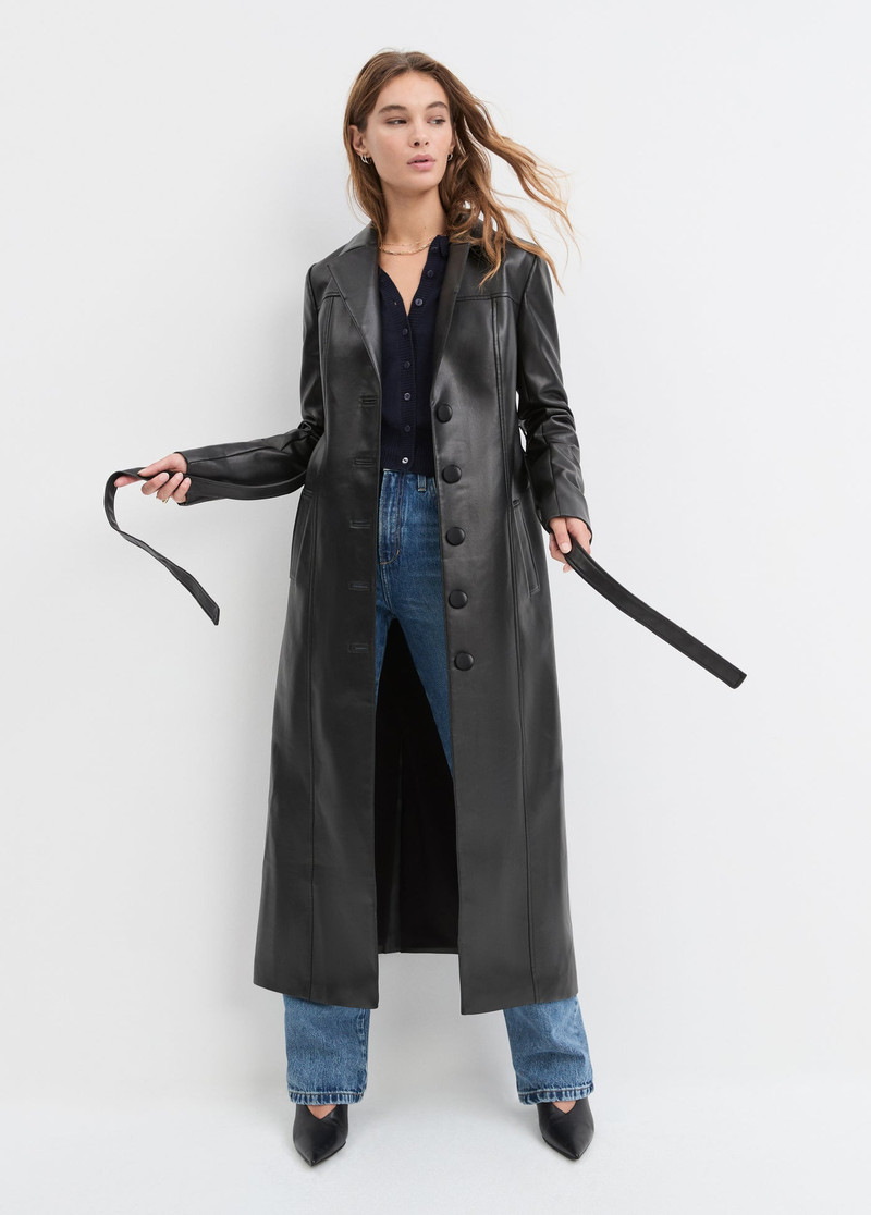 VEGAN LEATHER BELTED COAT 6