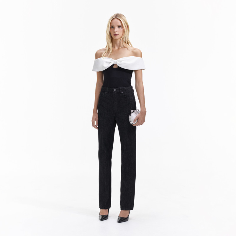 Black Crepe Bow Top 2