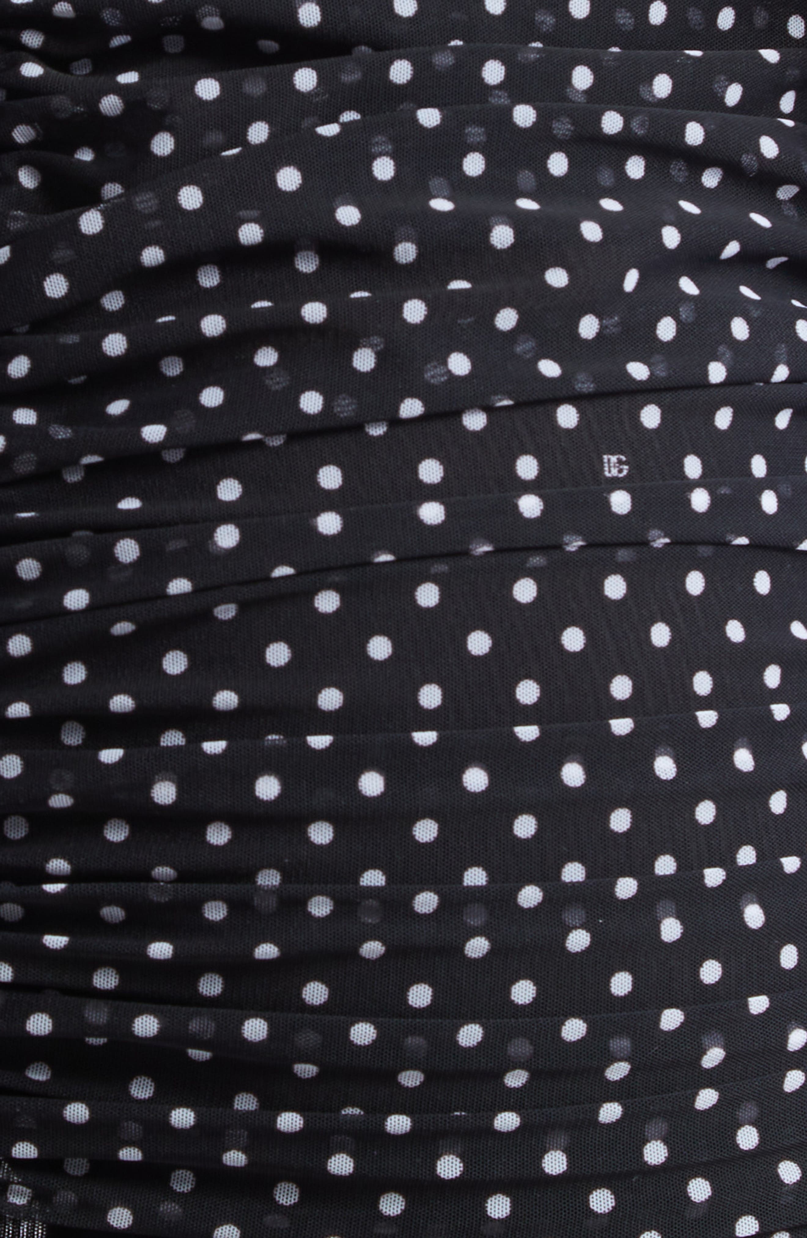 Dolce&Gabbana Polka Dot Ruched Long Sleeve Tulle Dress in Black/White at Nordstrom - 6