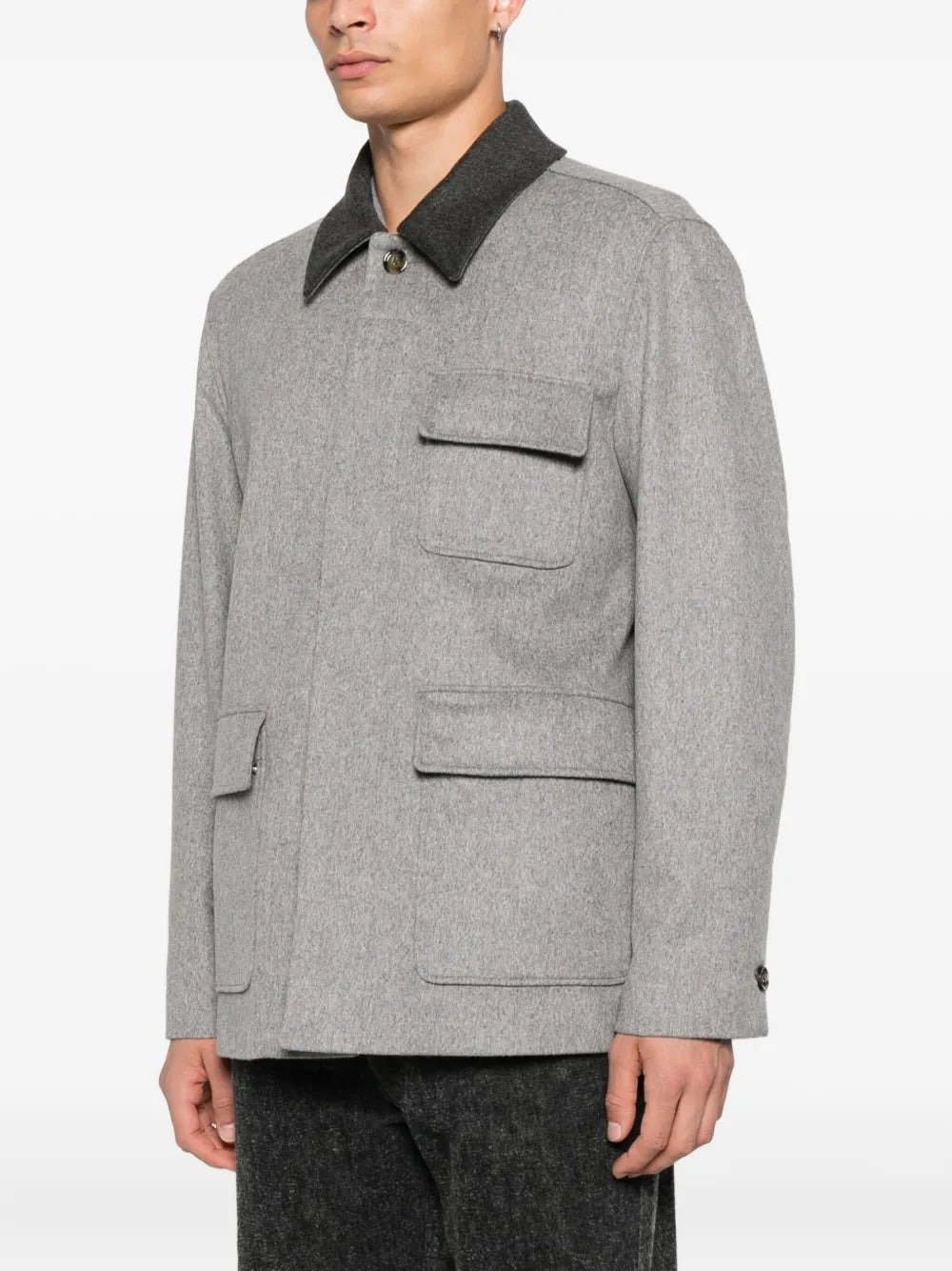 Wool Shirt Jacket With Contrasting Collar - 3