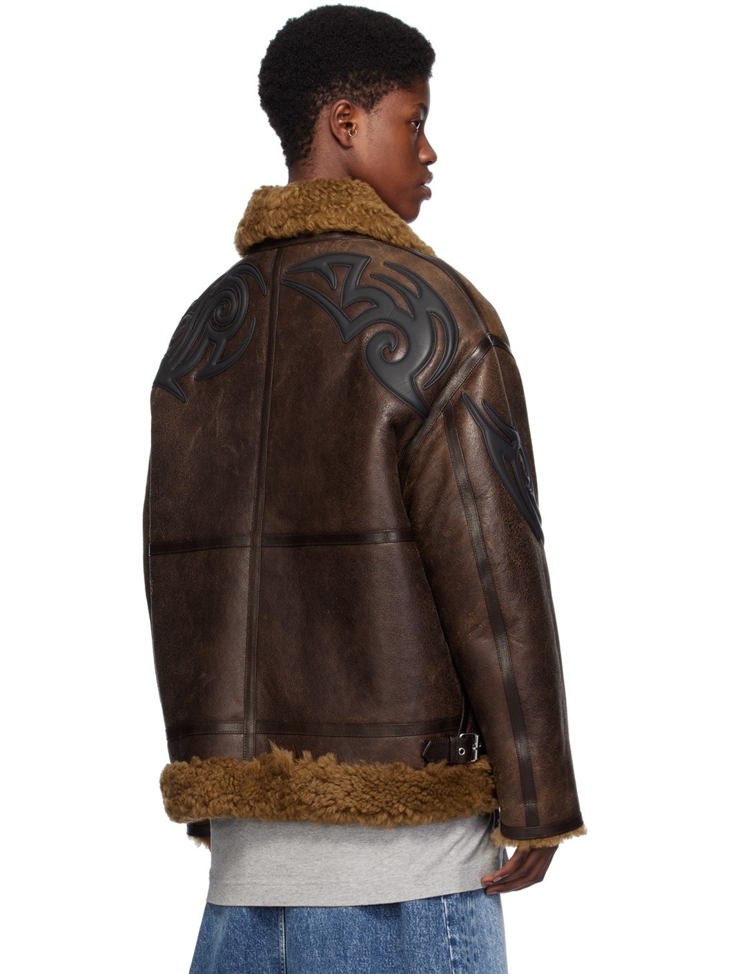 Brown Graphic Shearling Jacket - 3