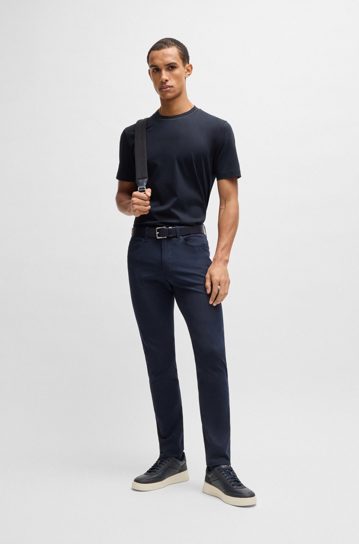 MERCERIZED-COTTON SLIM-FIT T-SHIRT WITH COLLAR STRIPE - 4