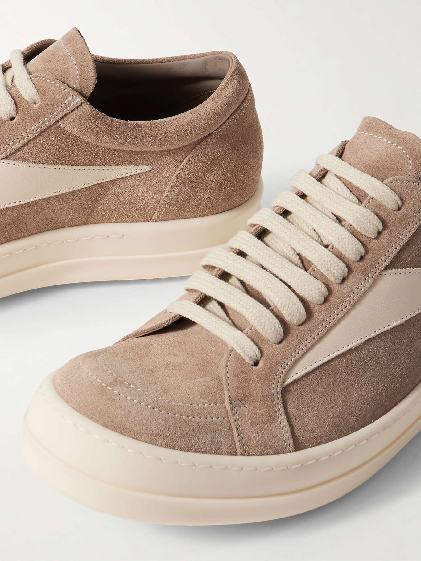 Vintage leather-trimmed suede sneakers Beige - 4