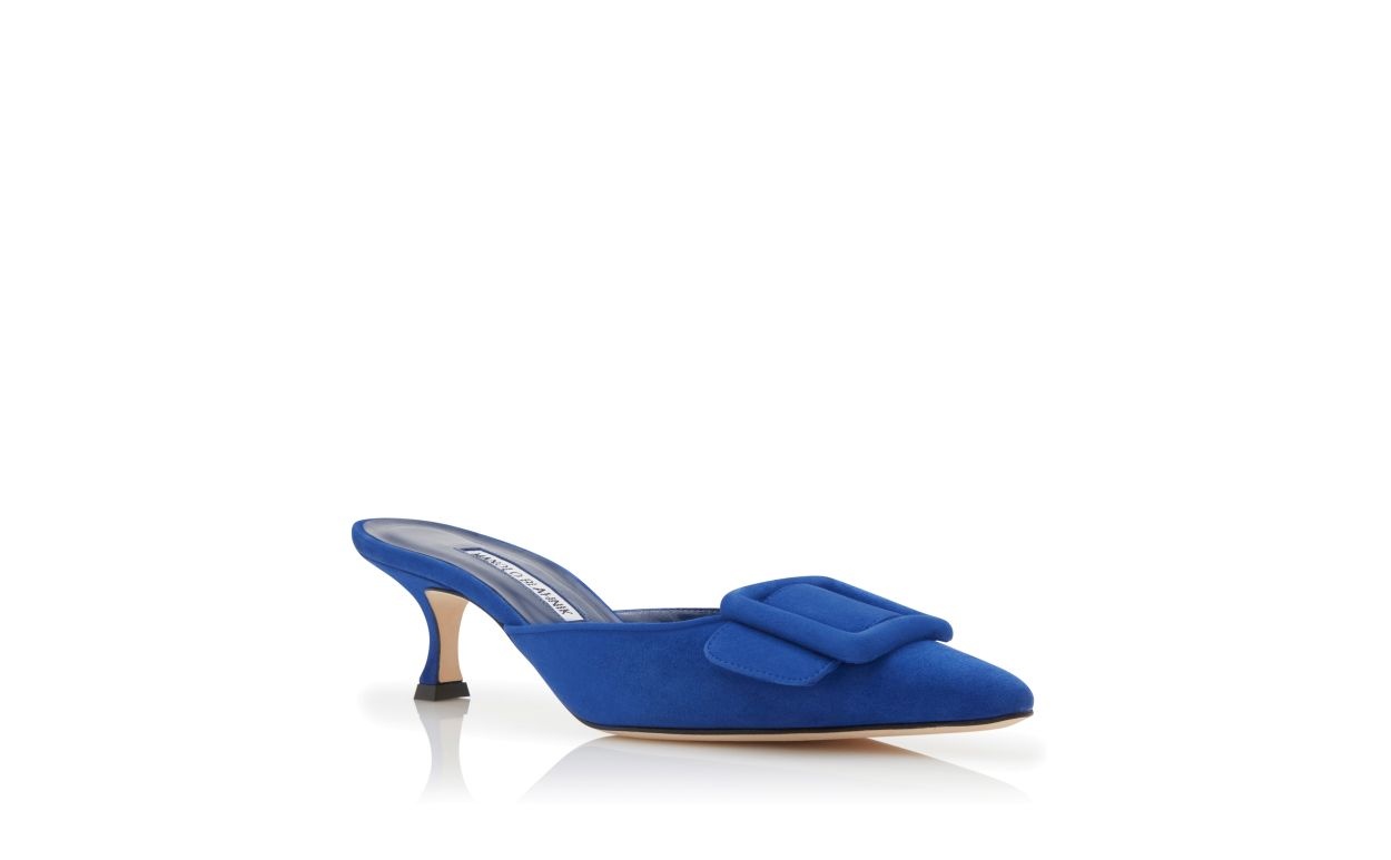 Blue Suede Buckle Detail Mules - 3