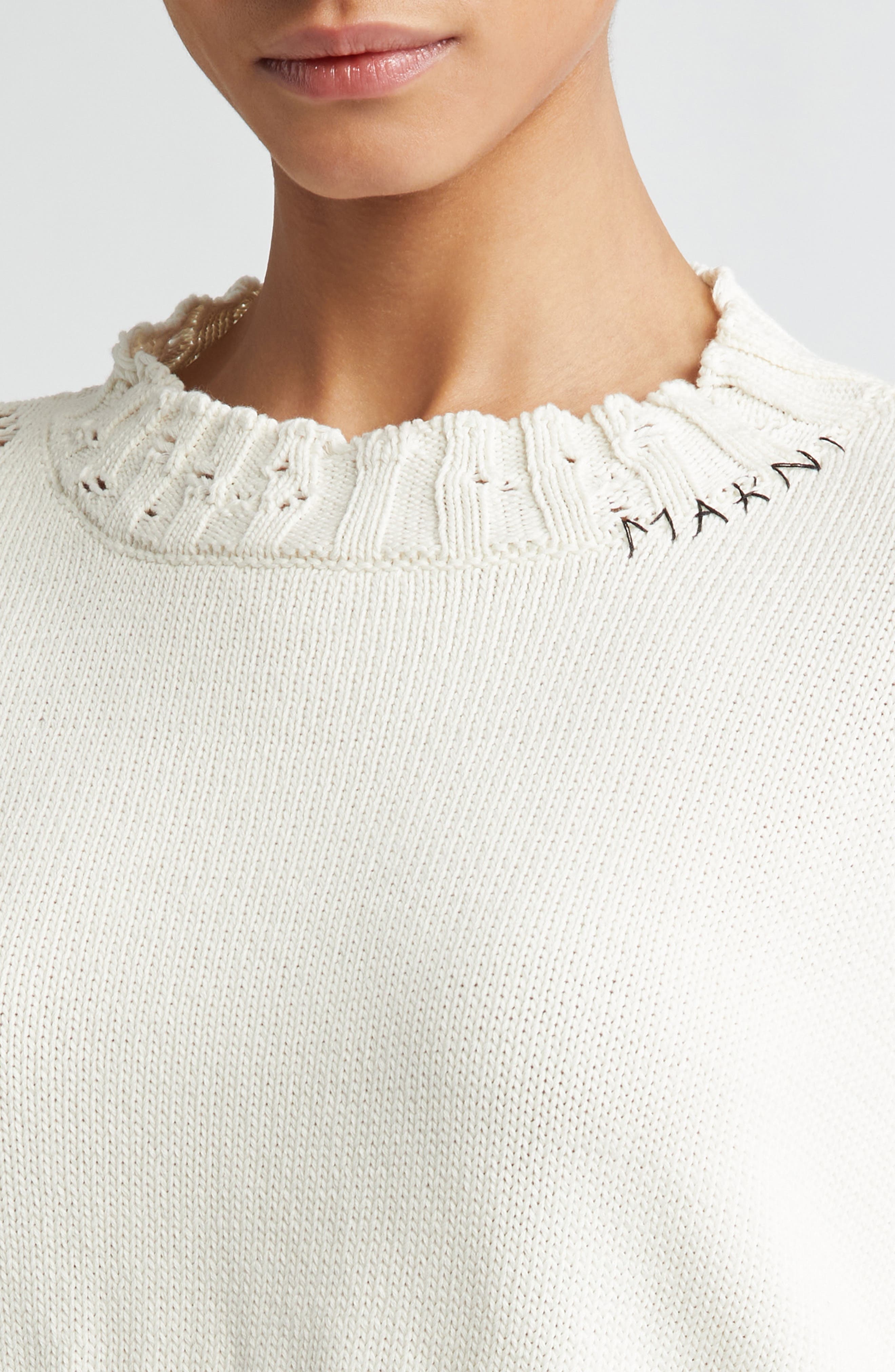 Distressed Cotton Crop Sweater - 5