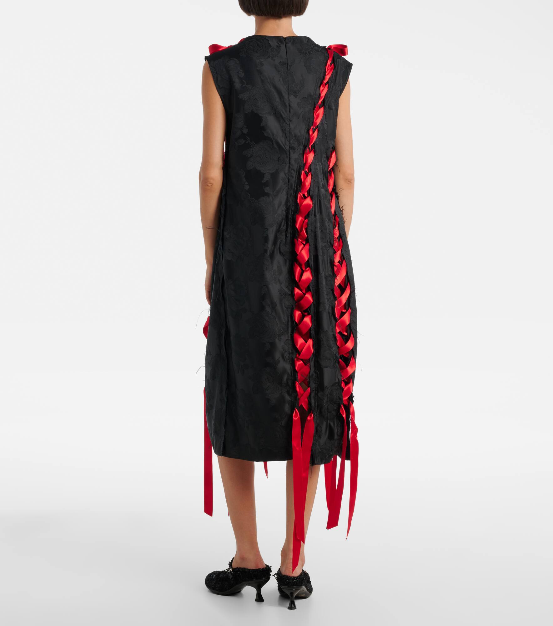 Satin-trimmed brocade midi dress - 3