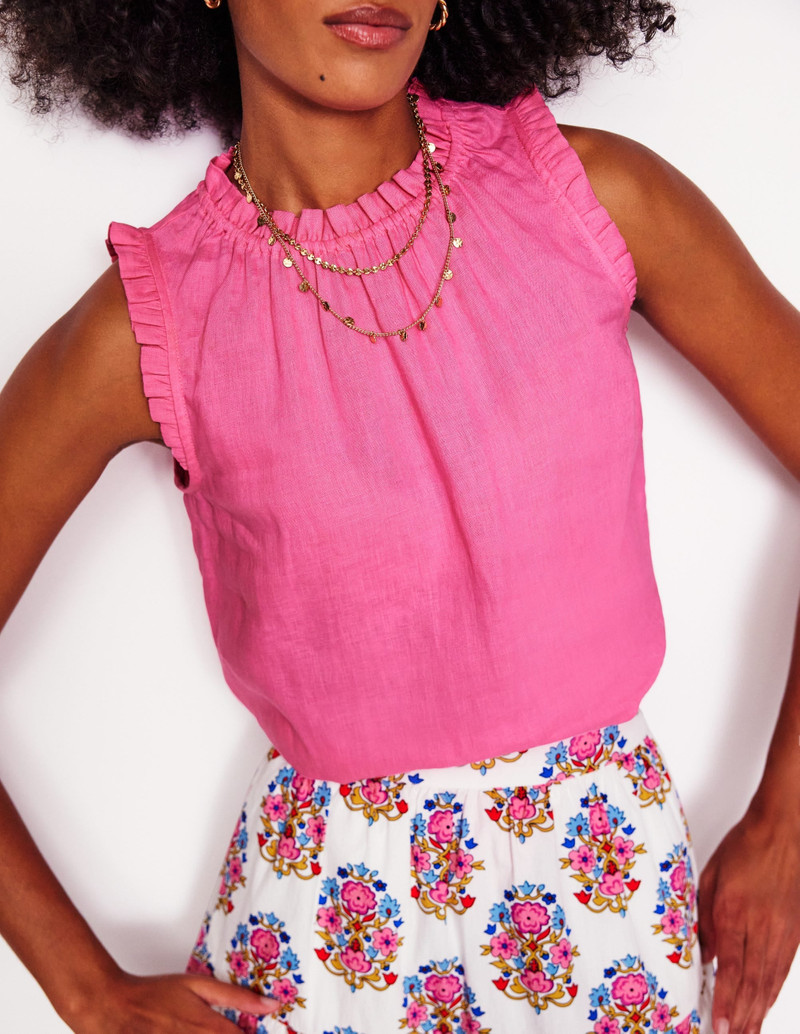 Sophie Ruffle Linen Top-Pink Rose 5