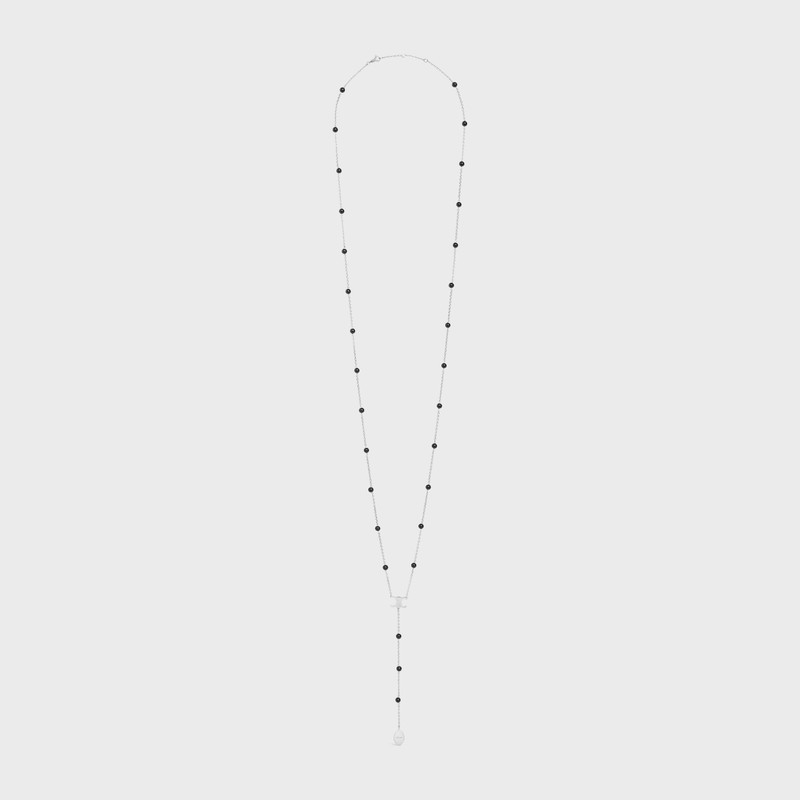 Triomphe Long Necklace in Brass with Rhodium Finish and Onyx 1