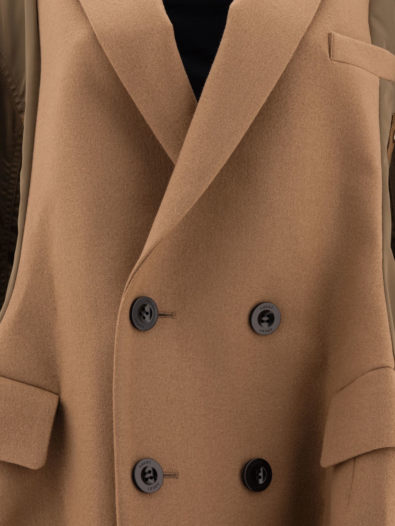 Wool Melton X Nylon Twill Coats Beige - 3