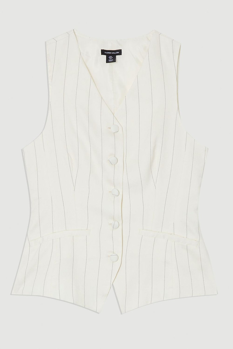 Premium Linen Viscose Pinstripe Tailored Waistcoat 4