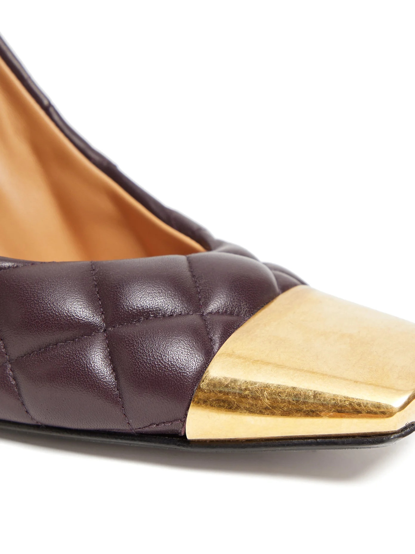 Square toe cap quilted-leather pumps - 6