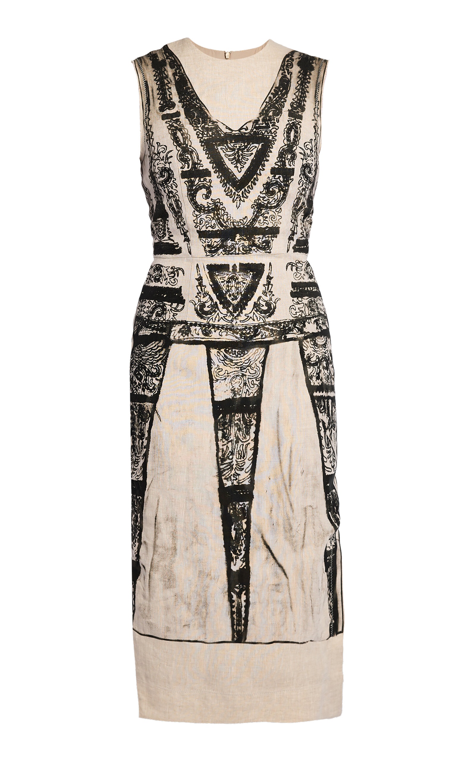Printed Linen Pencil Midi Dress neutral - 1