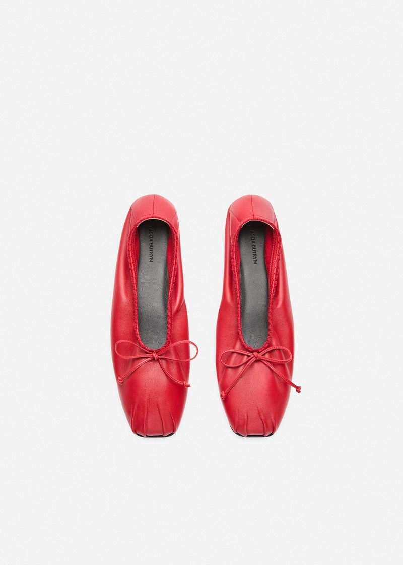 Gathered ballet flats in red leather 3