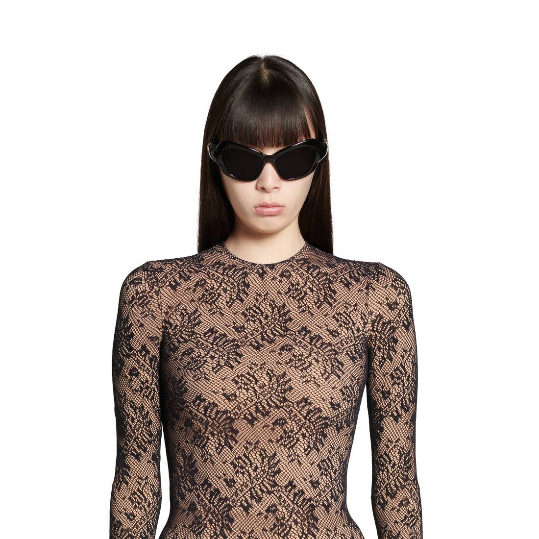 Women's Lace Crewneck Top in Beige/black - 5