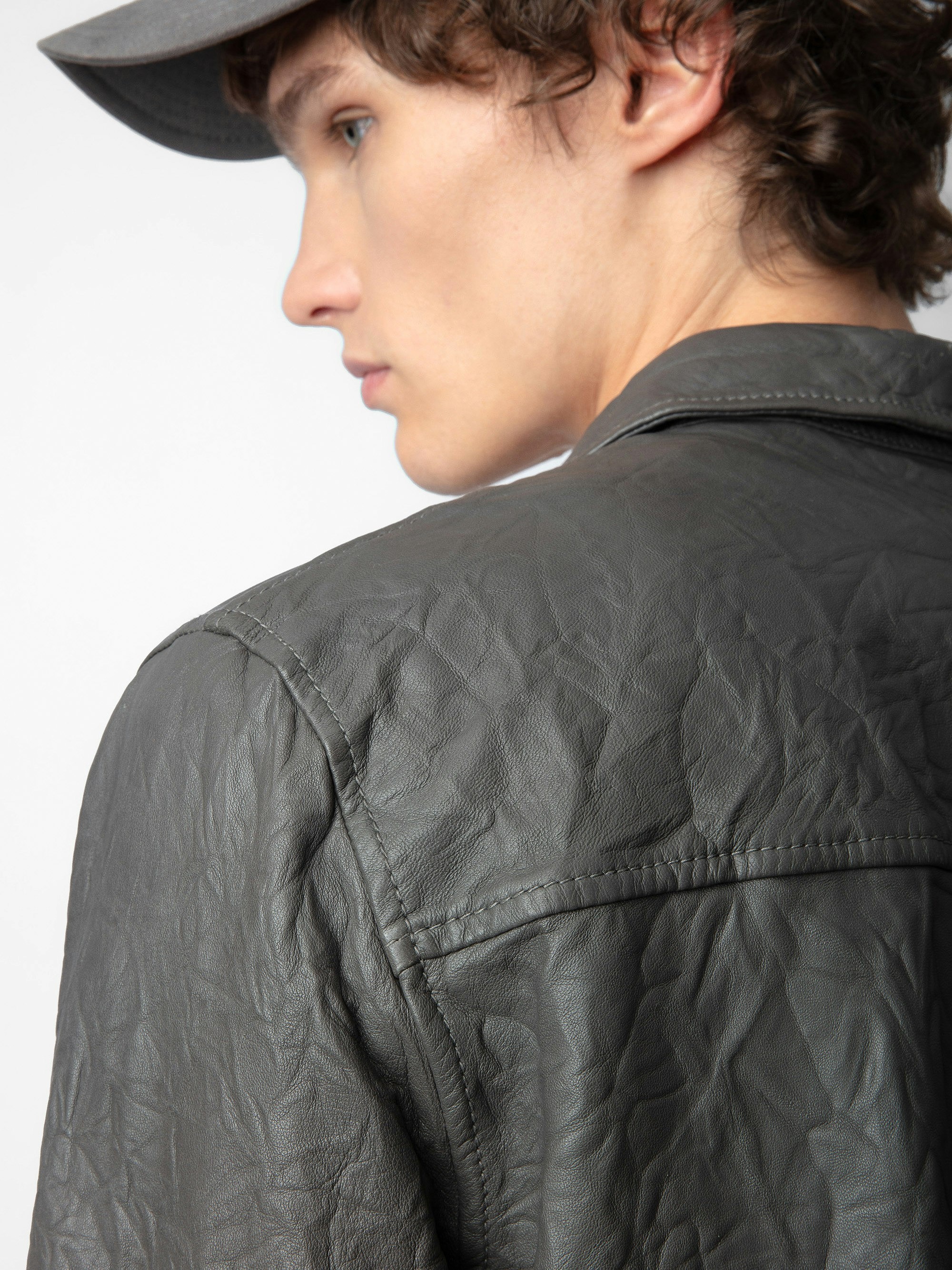 Serge Crinkled Leather Shirt - 5