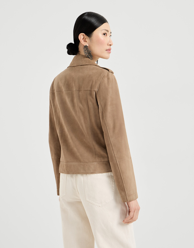 Brunello Cucinelli Suede biker jacket with monili outlook