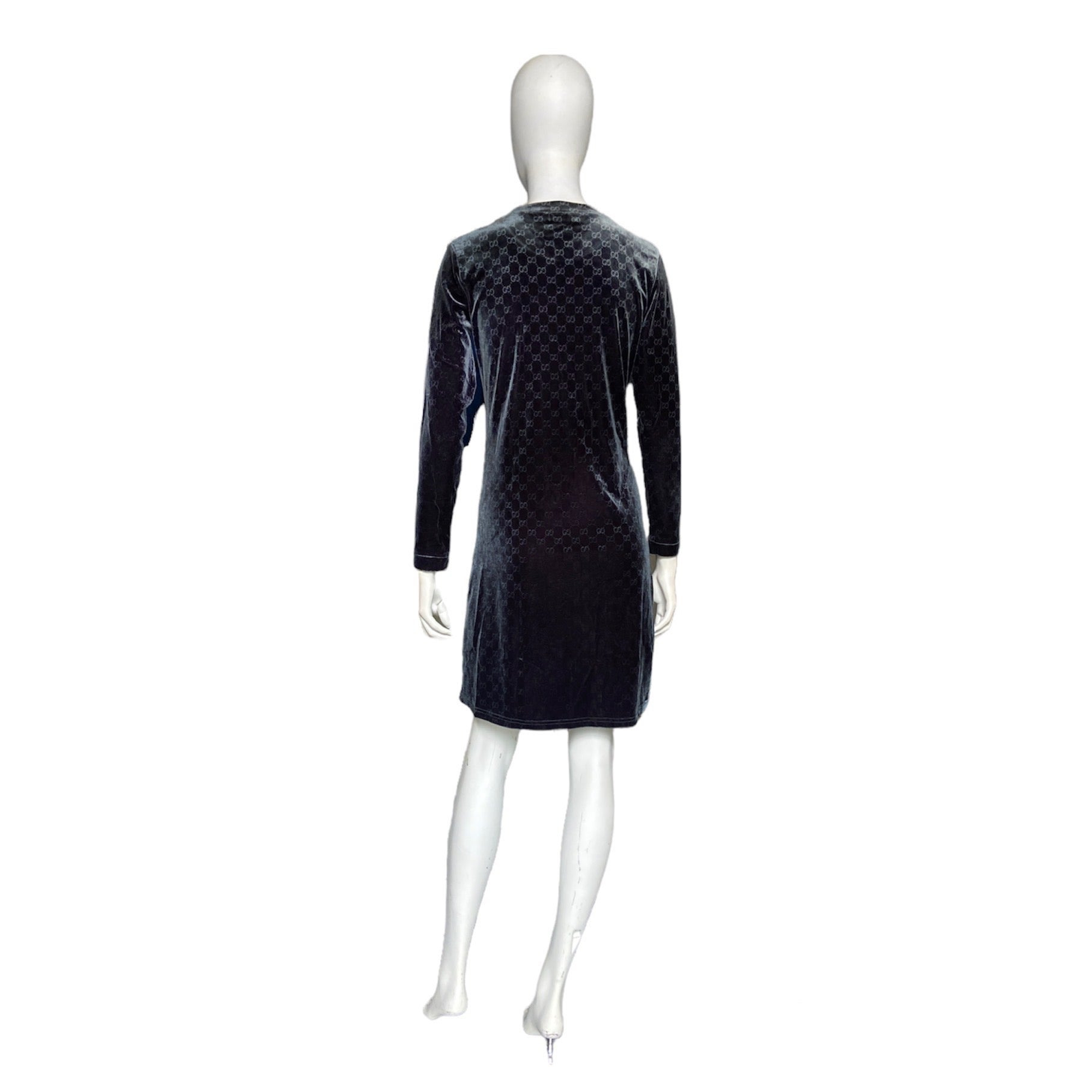 Gucci fw97 TOM FORD navy velvet monogram midi dress - 3