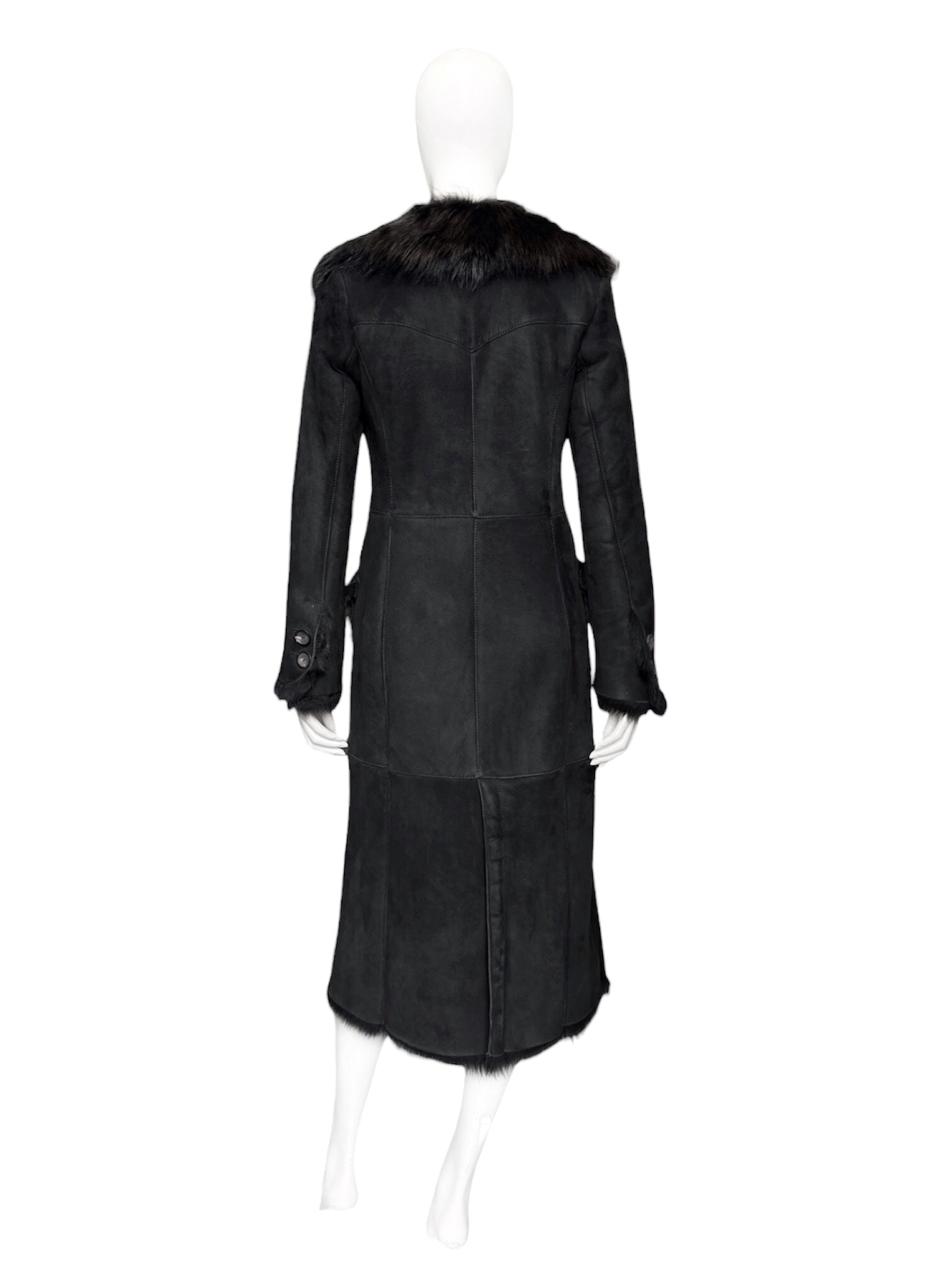 Gucci Fall 1996 Tom Ford Kate Moss Double-Breasted Long Shearling Coat 40 - 6