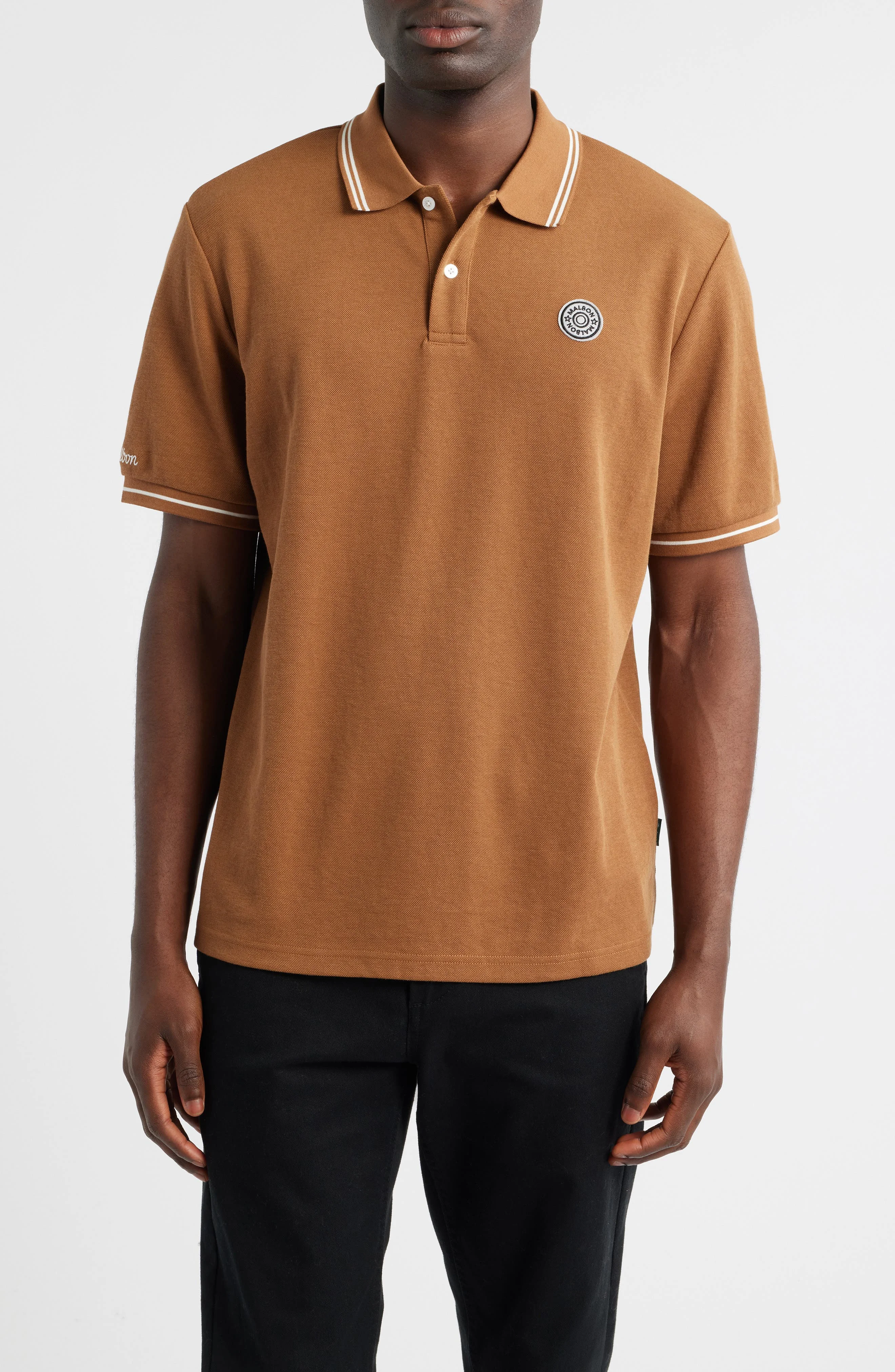 Malbon Golf Fairway Appliqué Piqué Polo in British Tan at Nordstrom - 1