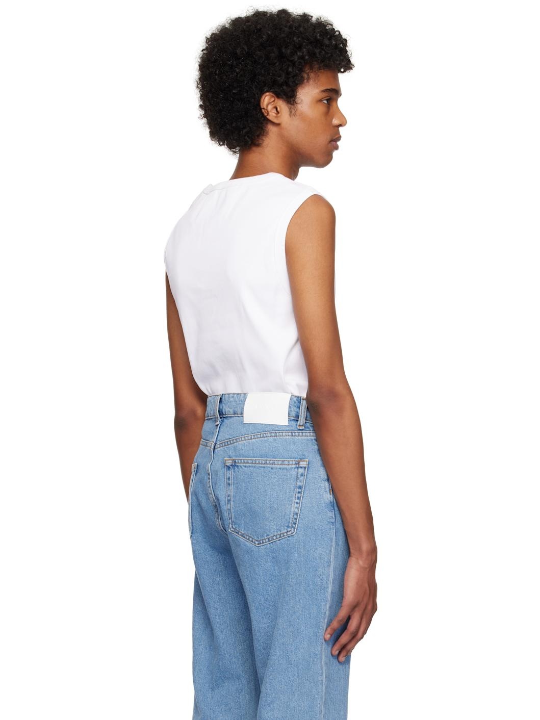 White Heavy Ribbed Jersey Tank Top - 3