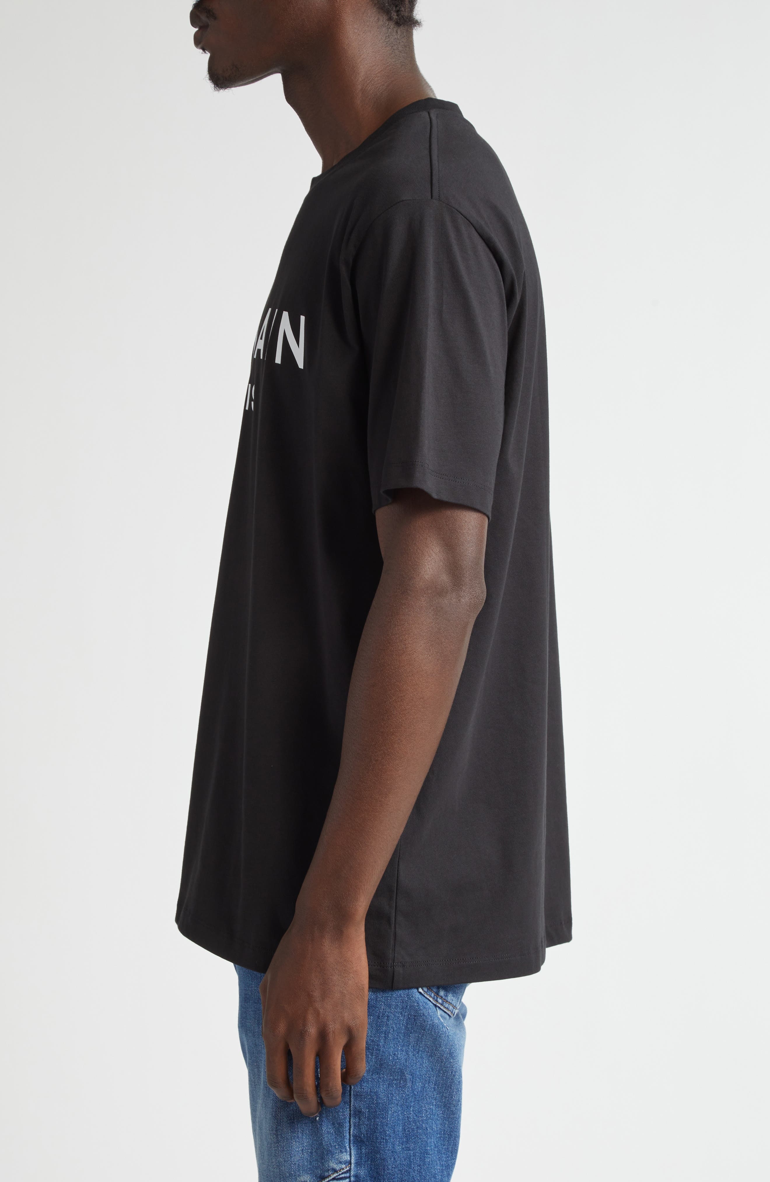 Balmain Logo Cotton T-Shirt in Eab Black/White at Nordstrom - 3