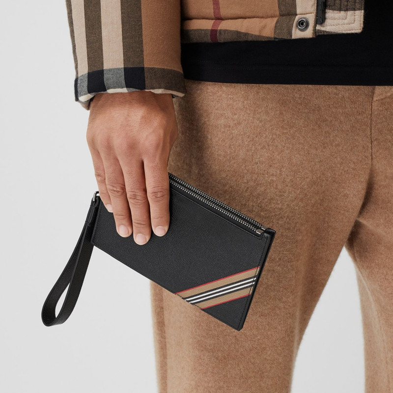 Icon Stripe Print Grainy Leather Zip Pouch 4