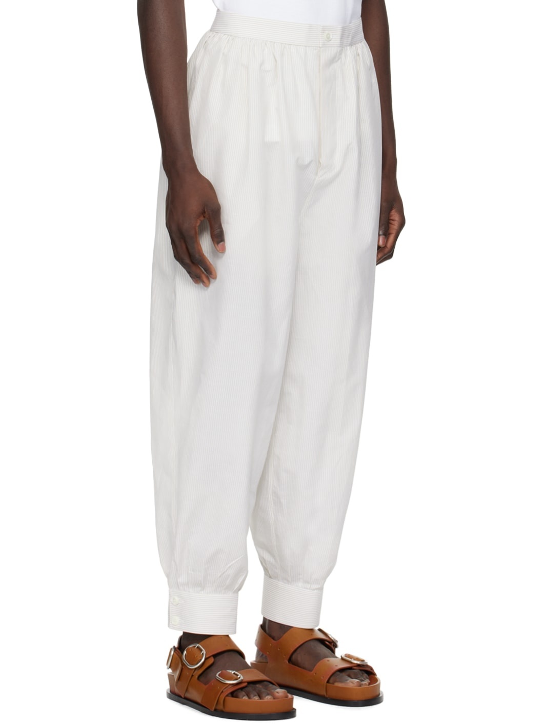 White & Beige Striped Trousers - 2
