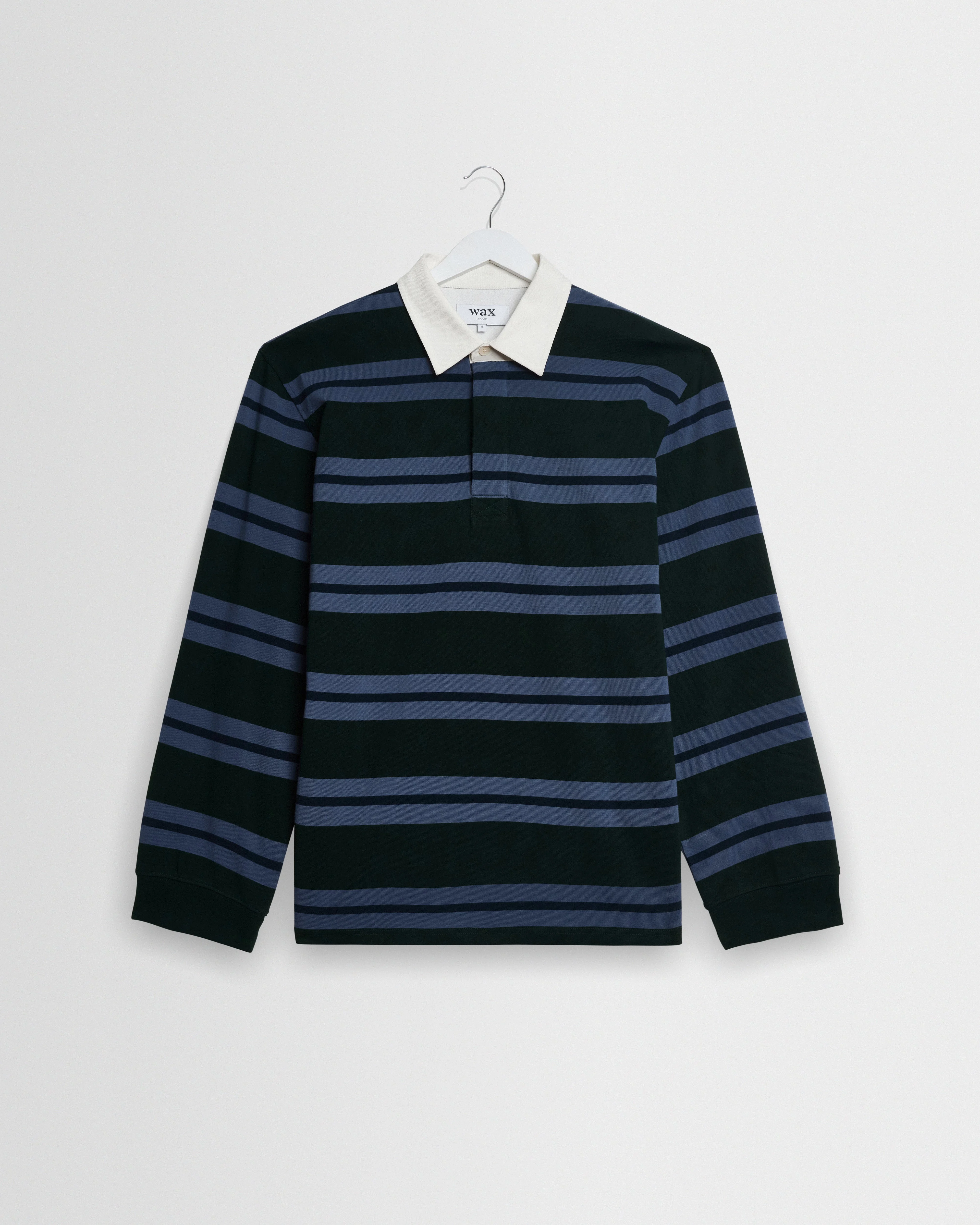 Rowhill - Bottle Green And Blue Mirror Stripe Loopback Rugby Shirt - 1