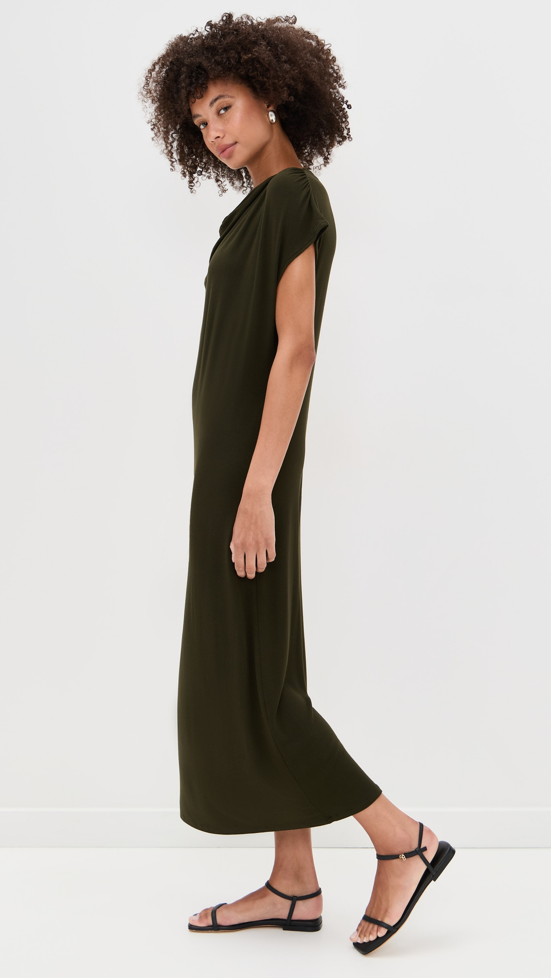 Cap Sleeve Draped Cowl Neck Dress - 3
