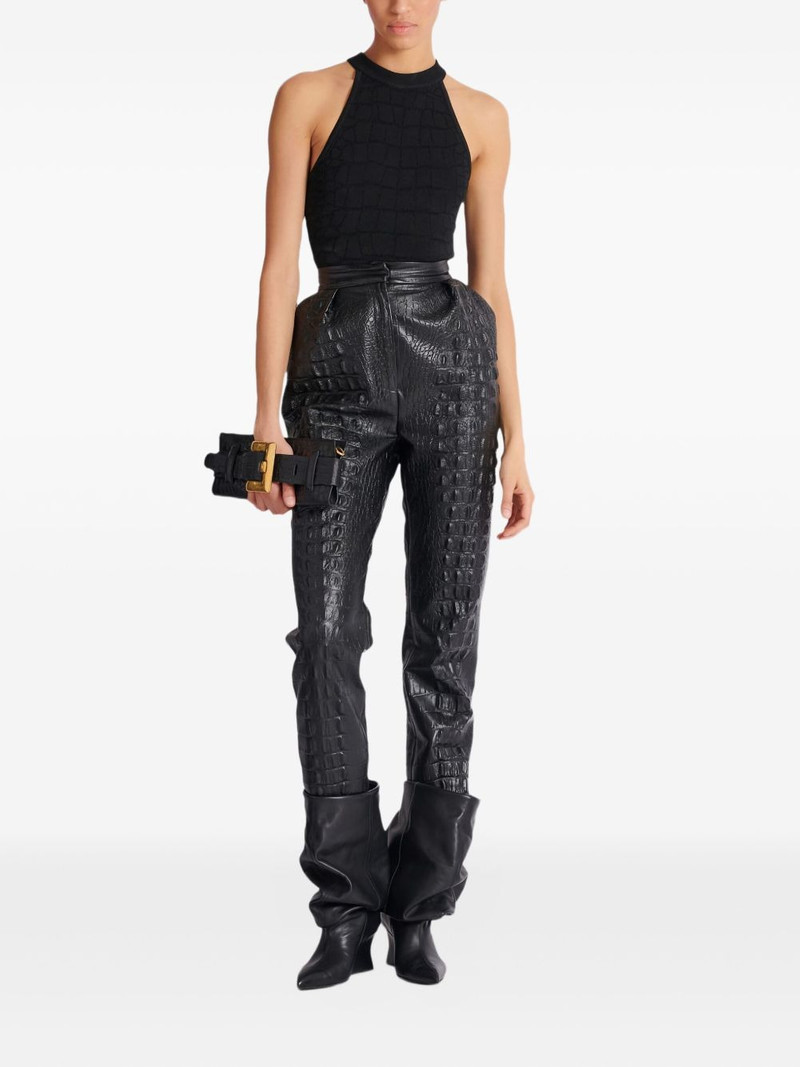 Balmain crocodile-effect embossed high-waisted trousers outlook