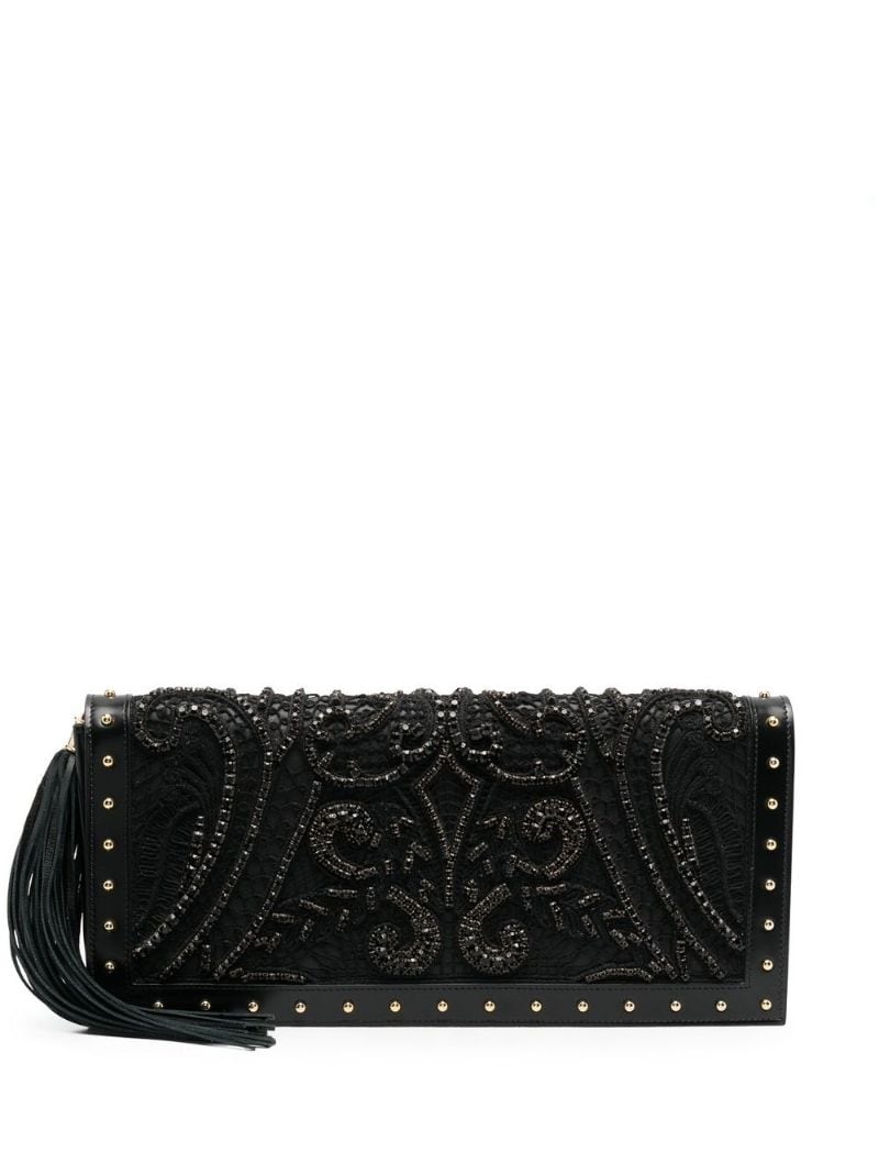 crystal-embroidered leather clutch bag - 1