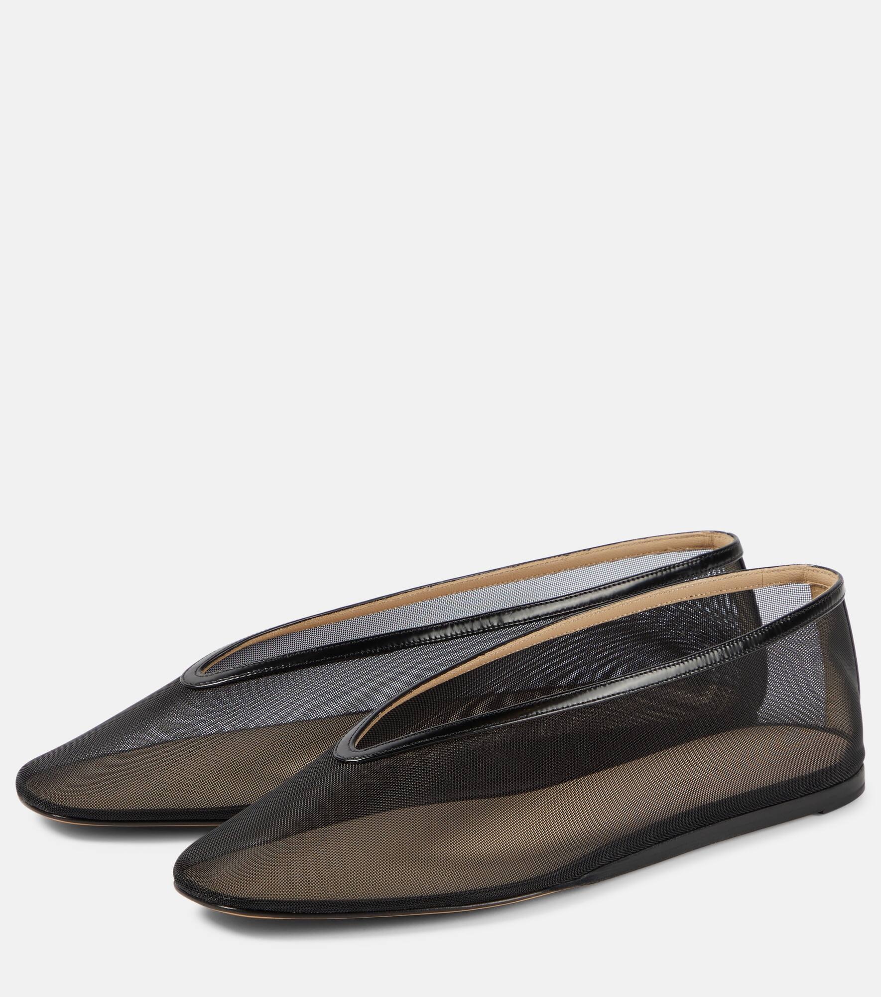 Luna leather-trimmed mesh ballet flats - 5