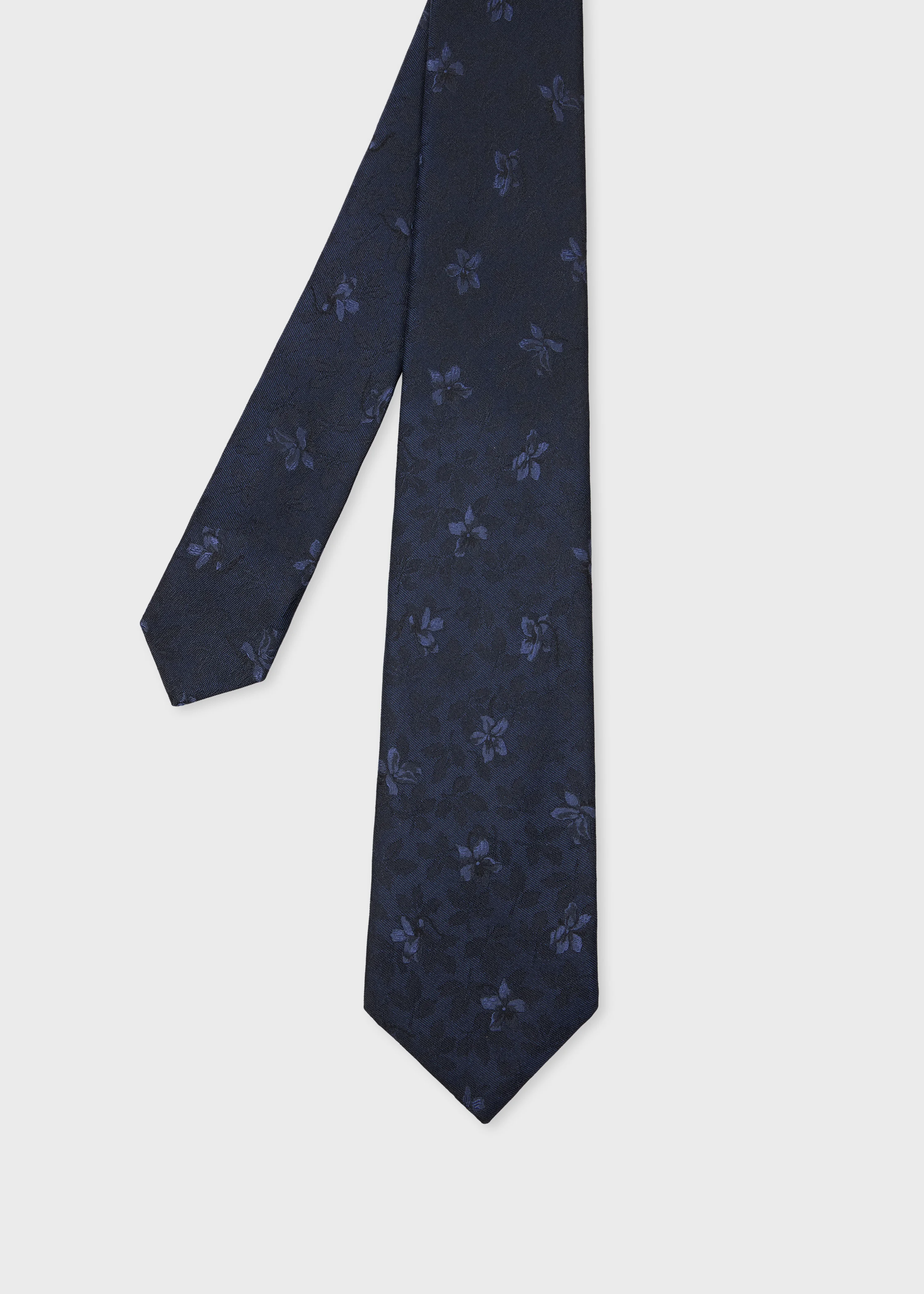 Navy Tonal Floral Silk Tie - 1