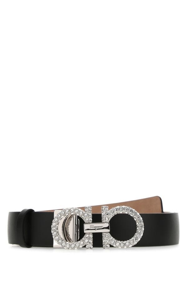 Black leather Gancini belt - 1