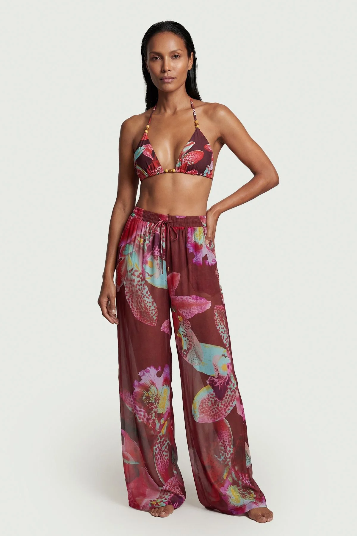 Beach Viscose Georgette Photographic Floral Wide Leg Beach Trousers - 1