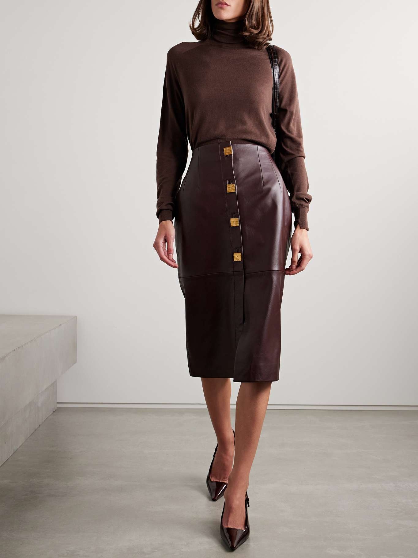 Pilar leather midi skirt - 2