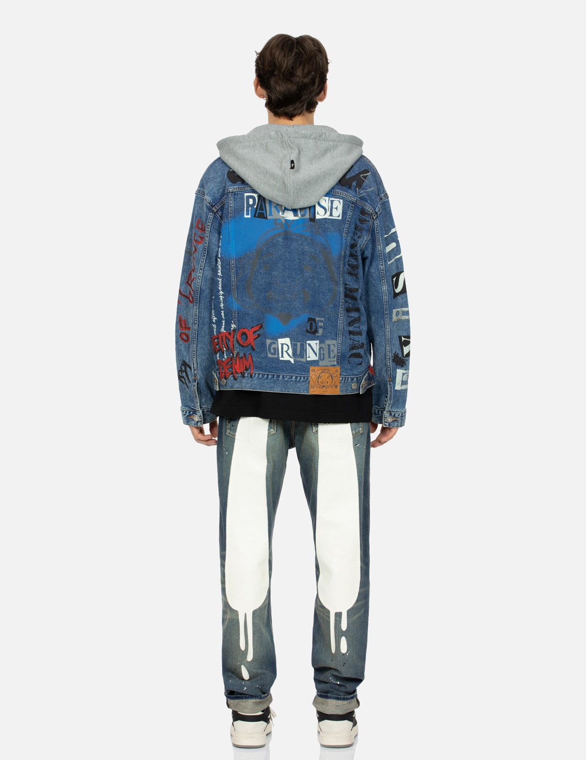 GRAFFITI PRINT LOOSE FIT HOODED DENIM JACKET - 5