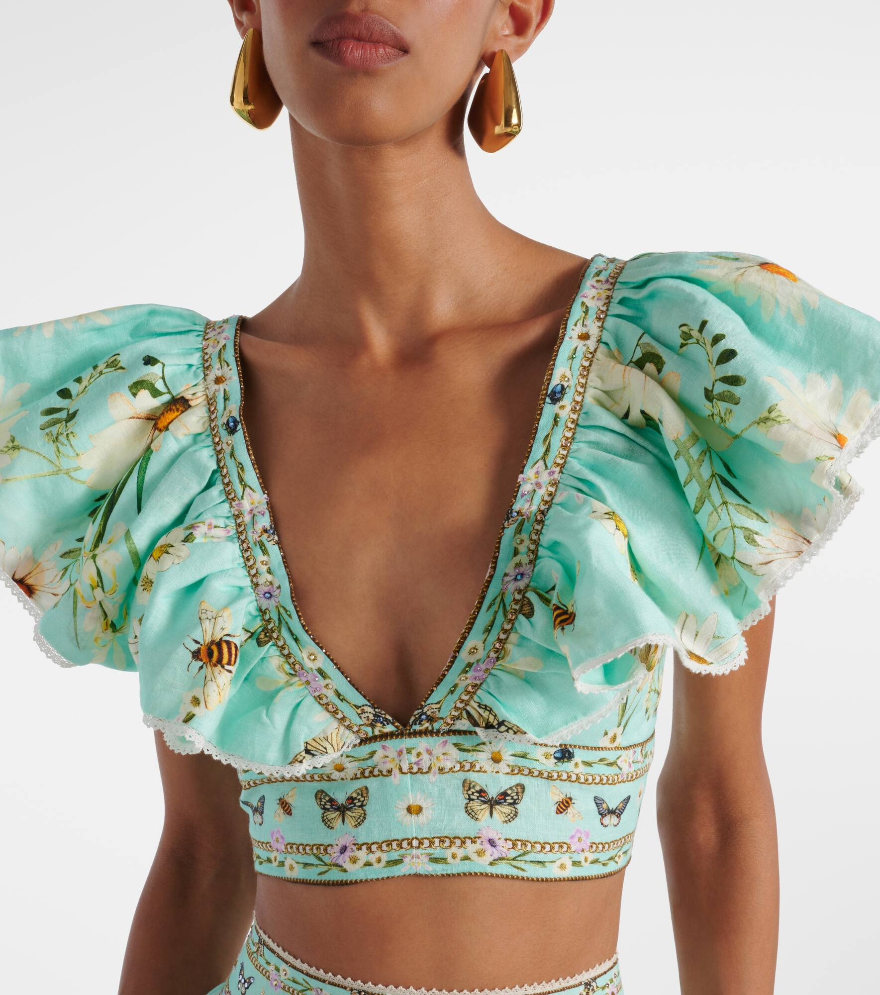 Floral linen crop top - 4