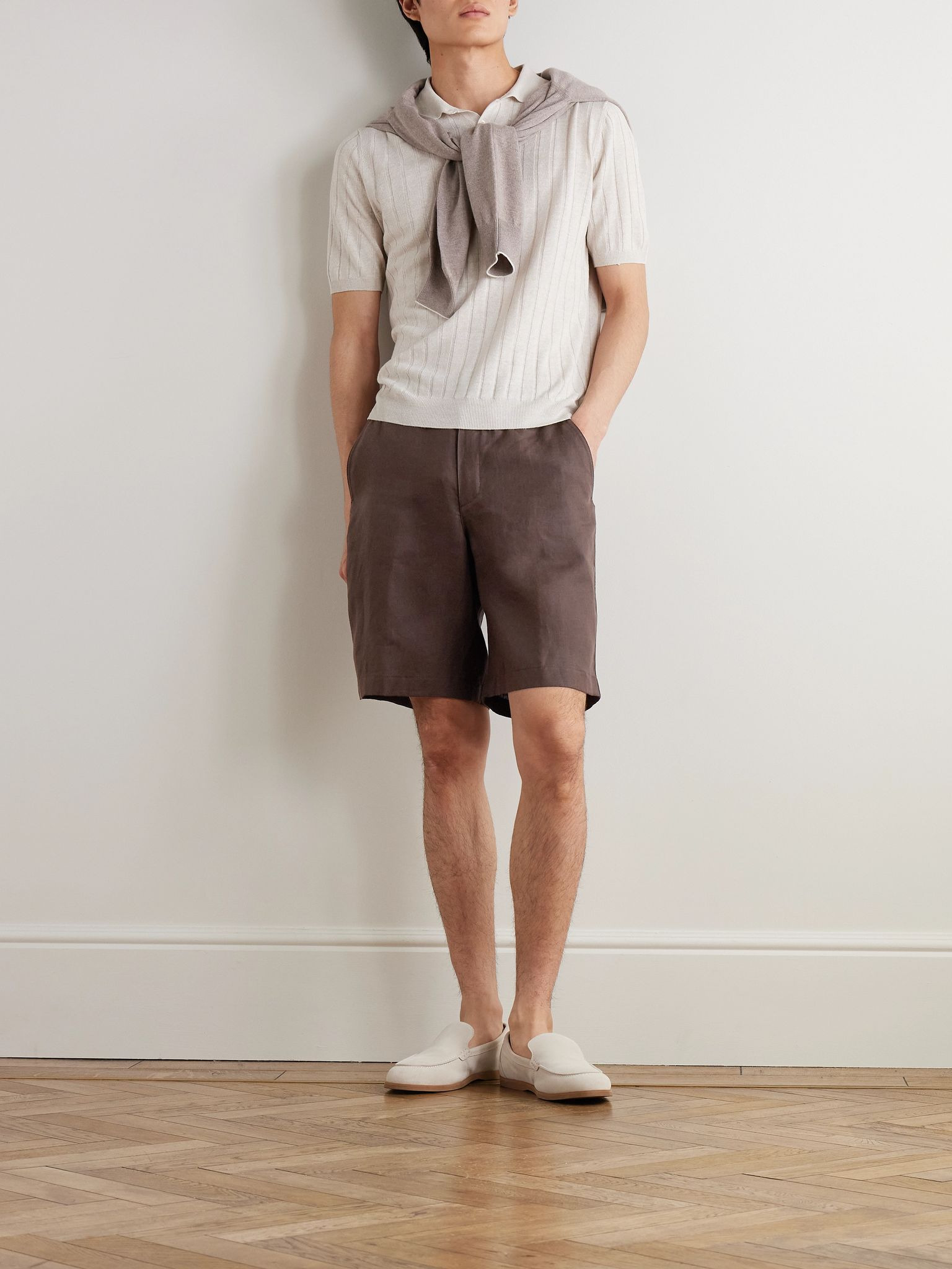 Straight-Leg Linen Shorts Brown - 2