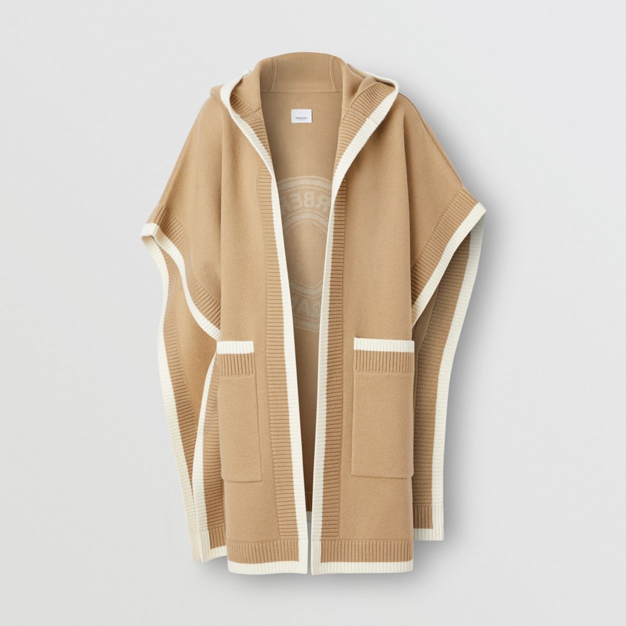 Logo Graphic Wool Cashmere Jacquard Hooded Cape - 1