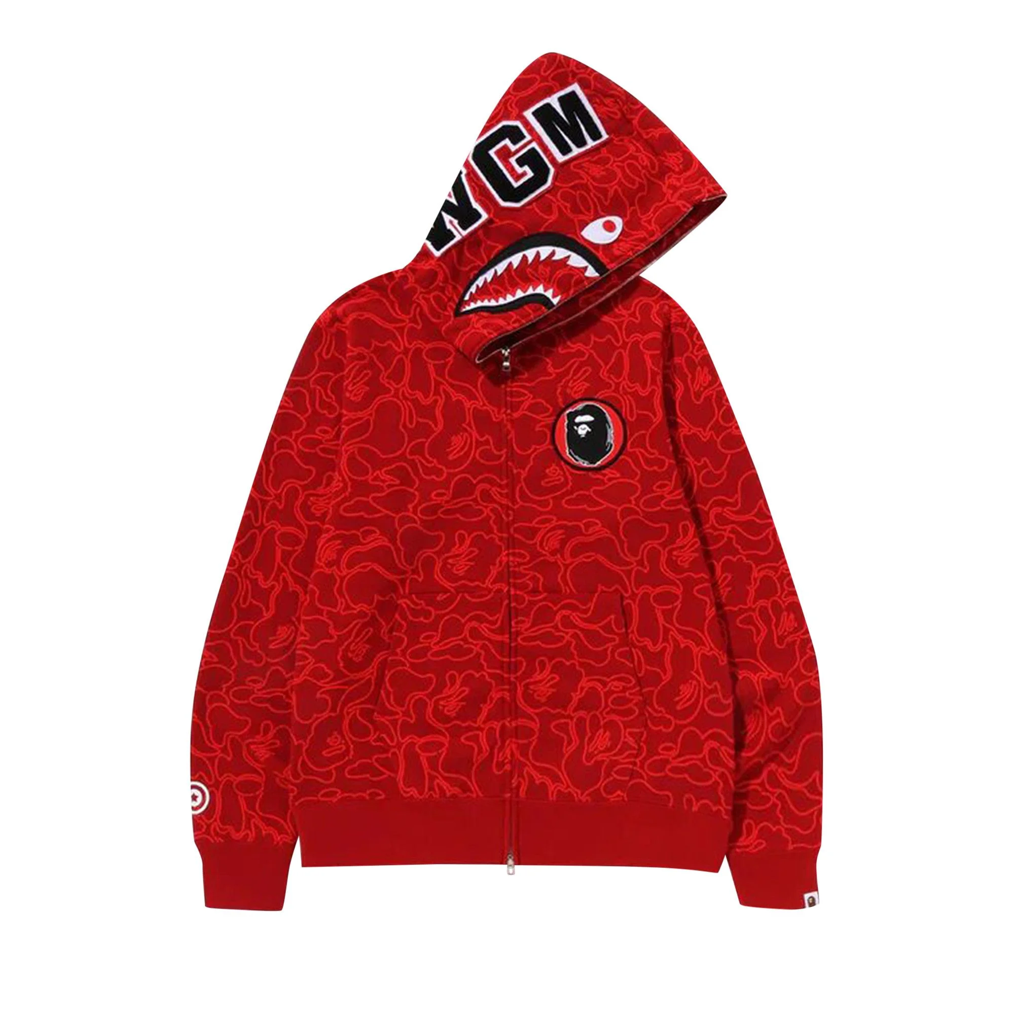 BAPE 30th Anniversary Line Camo Shark Full Zip Hoodie 'Red' - 1