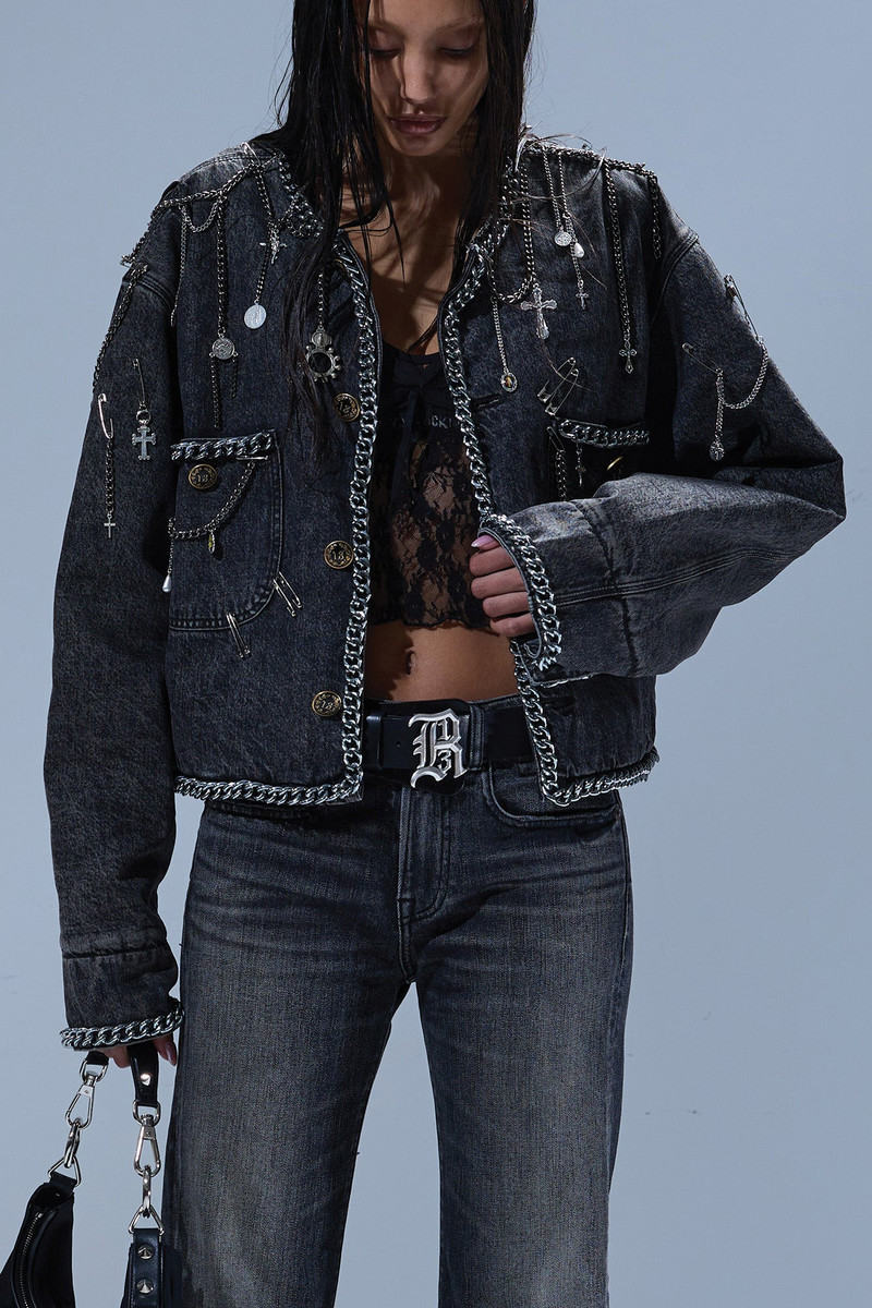 CHAIN EMBELLISHED CROPPED CHORE JACKET 1