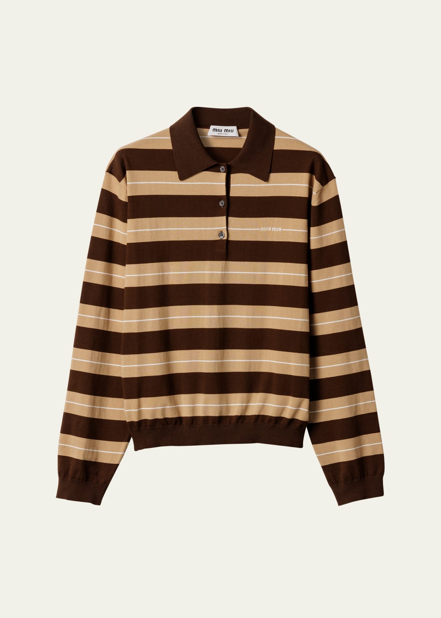 Striped Cotton Knit Long-Sleeve Polo - 1