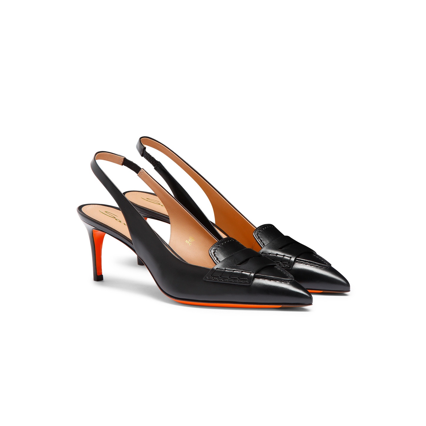 Women's black leather mid-heel pump - 3