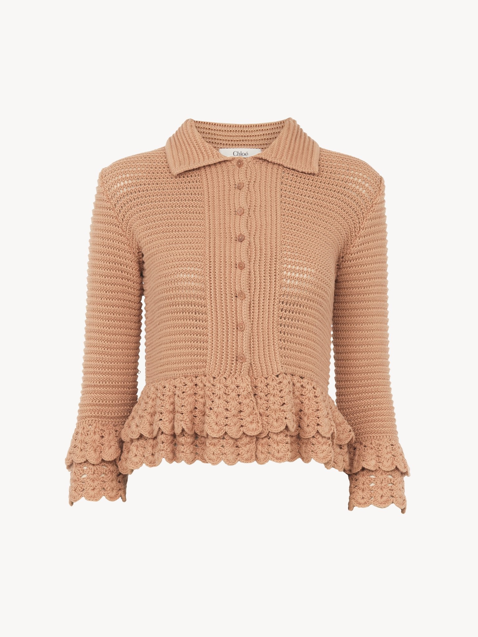 FITTED RUFFLED CARDIGAN IN CROCHET KNIT - 2
