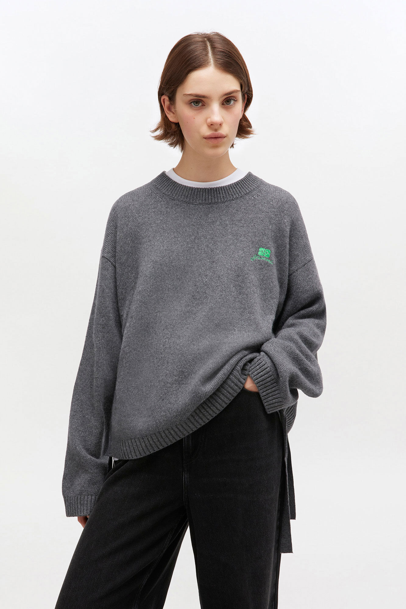 GREY WOOL MIX SWEATER - 3