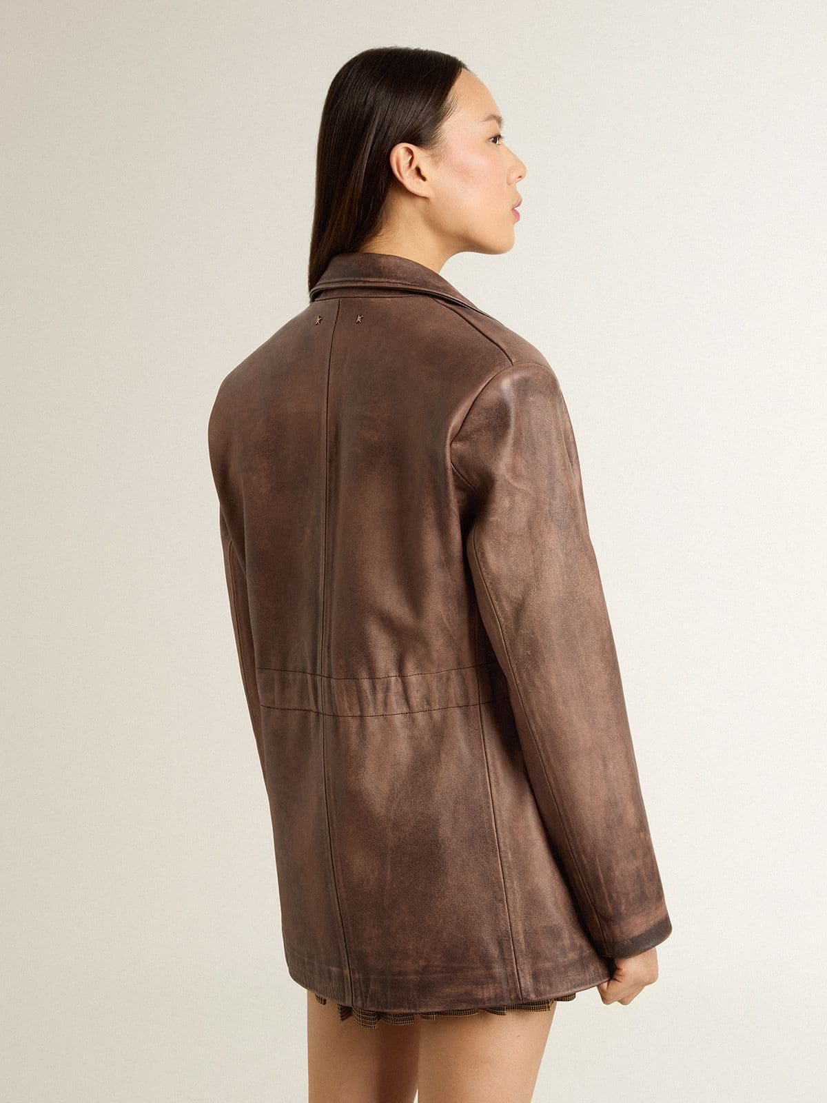 Women's brown leather jacket - 4